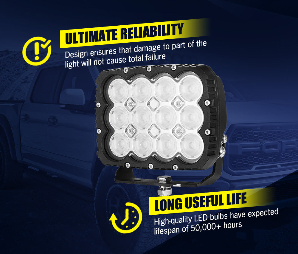 LIGHTFOX 6inch 120w Heavy Duty Square LED Work Light Flood Beam 12v 24v Mining