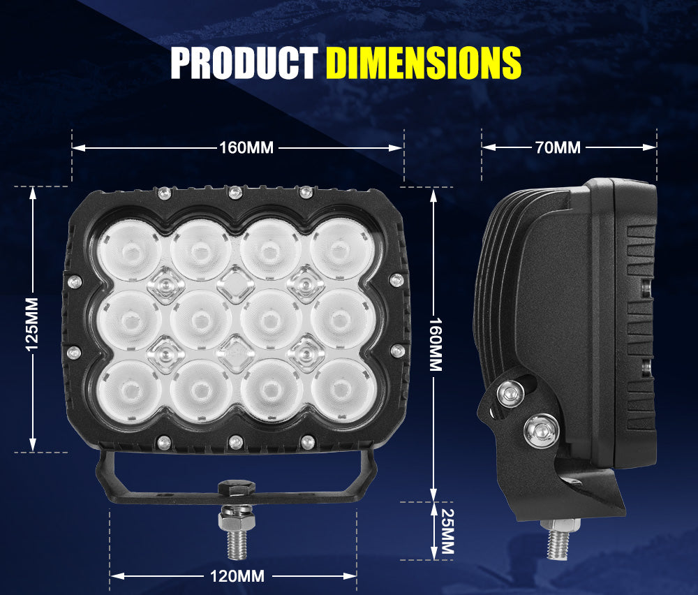 LIGHTFOX 6inch 120w Heavy Duty Square LED Work Light Flood Beam 12v 24v Mining