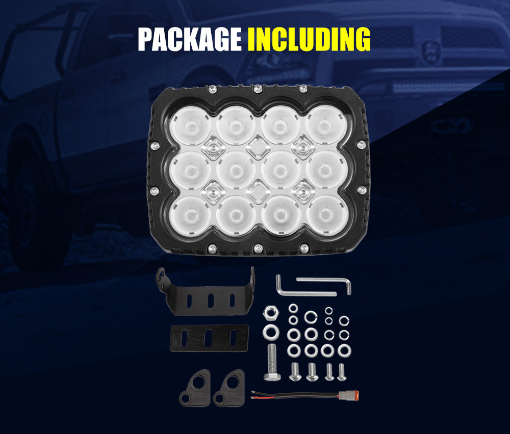 LIGHTFOX 6inch 120w Heavy Duty Square LED Work Light Flood Beam 12v 24v Mining