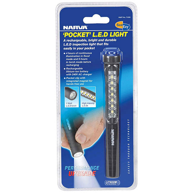 New Narva Led Pen & Flood Light Rechargeable Pocket Inspection Light L.E.D 71300