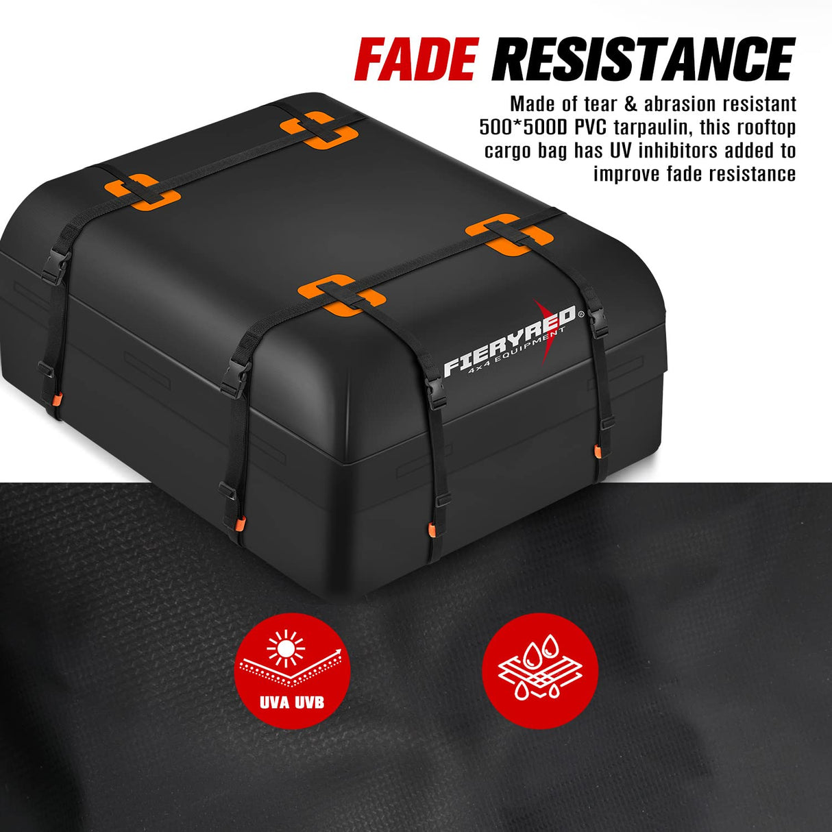 Fieryred Waterproof Car Roof Cargo Bag Luggage Storage 15 Cubic Feet Travel 4WD