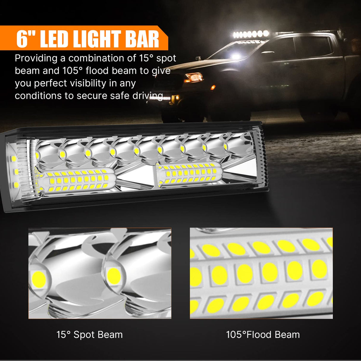 LIGHTFOX Pair 6inch Osram LED Light Pods Combo Beam Light Bar Reverse Offroad 4x4