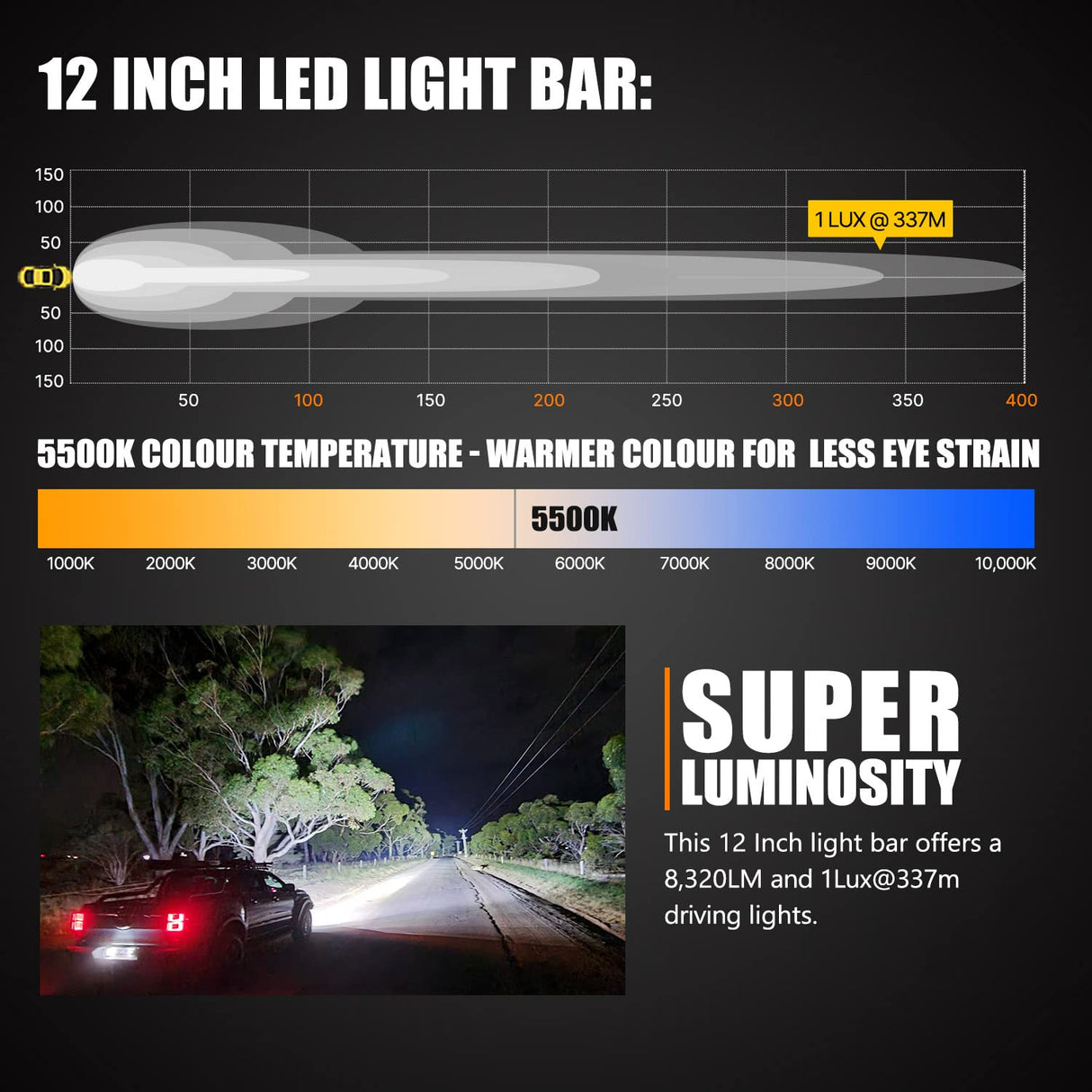 LIGHTFOX 12inch Osram LED Light Bar Slim Rows Combo Beam Driving Lamp Offroad 4x4