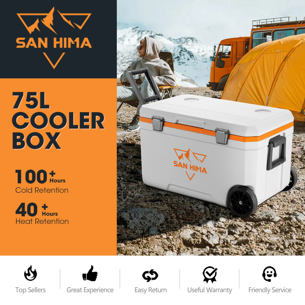 San Hima 75L Cooler Ice Box Portable Trolley For Camping Picnic Heat Retention
