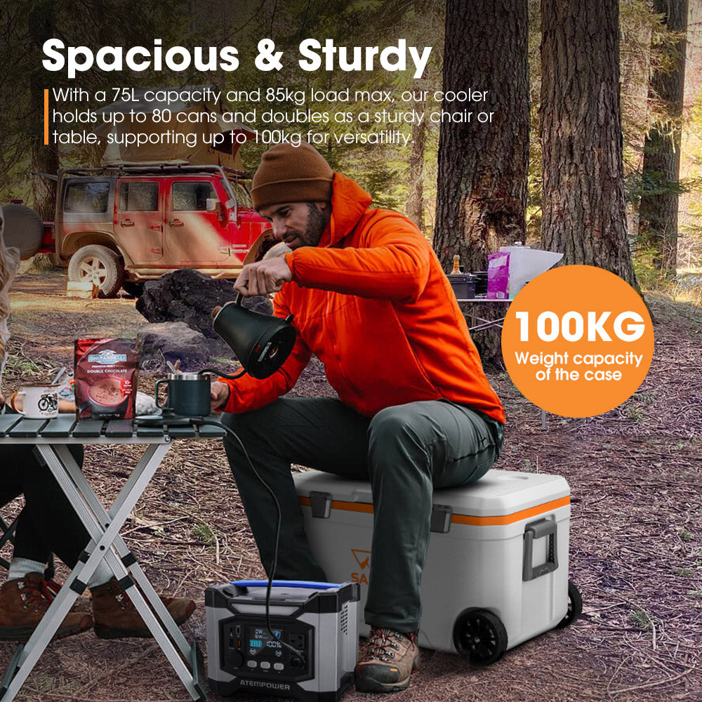 San Hima 75L Cooler Ice Box Portable Trolley For Camping Picnic Heat Retention