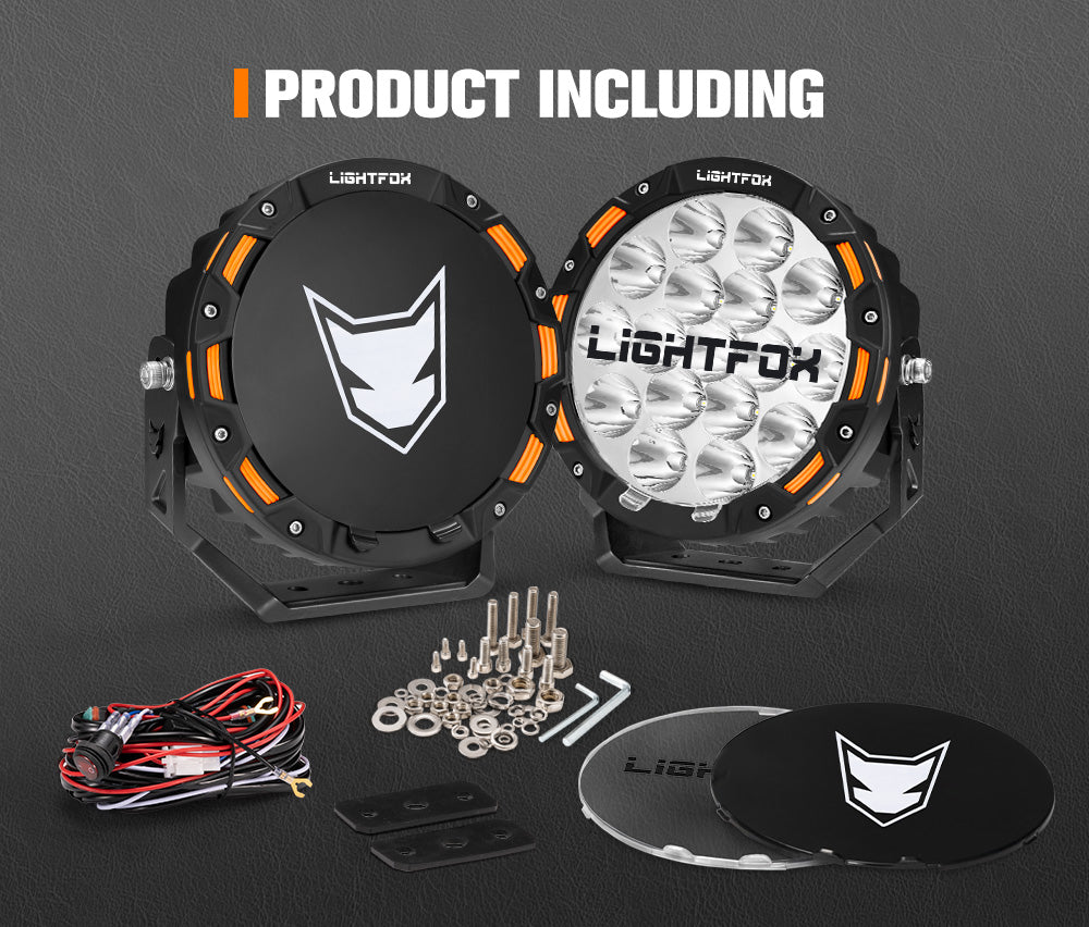 LIGHTFOX 7inch LED Driving Lights Round Spotlights Offroad Truck Headlights