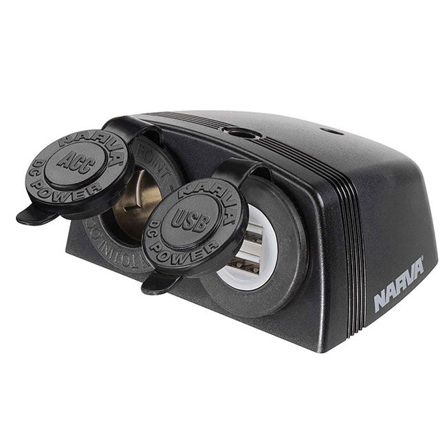 Narva Dual Usb & Cigarette Lighter Socket 12V Adapter New Caravan 81168Bl