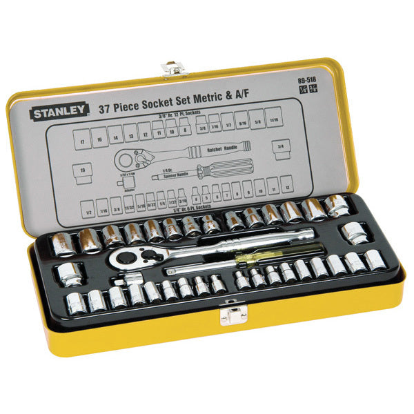 Stanley Socket Set 1/4 & 3/8" Drive Metric/AF 37Pc 89-518"