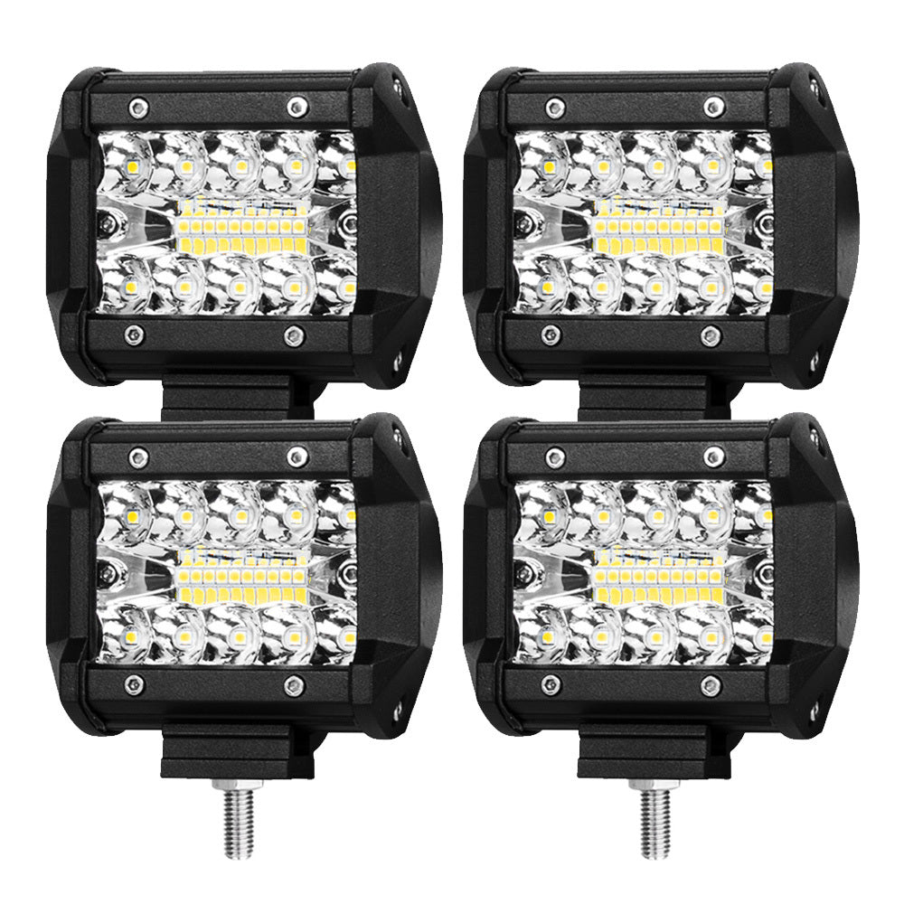 LIGHTFOX 4x 4inch LED Light Bar Spot Flood 3Row Work Fog Lamps Reverse Offroad 4WD