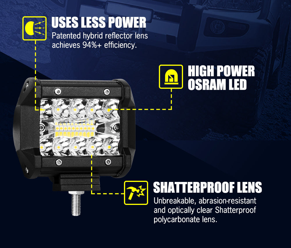 LIGHTFOX 8x 4inch LED Work Light Bar Spot Flood Work Fog Lamp Reverse Offroad 4WD