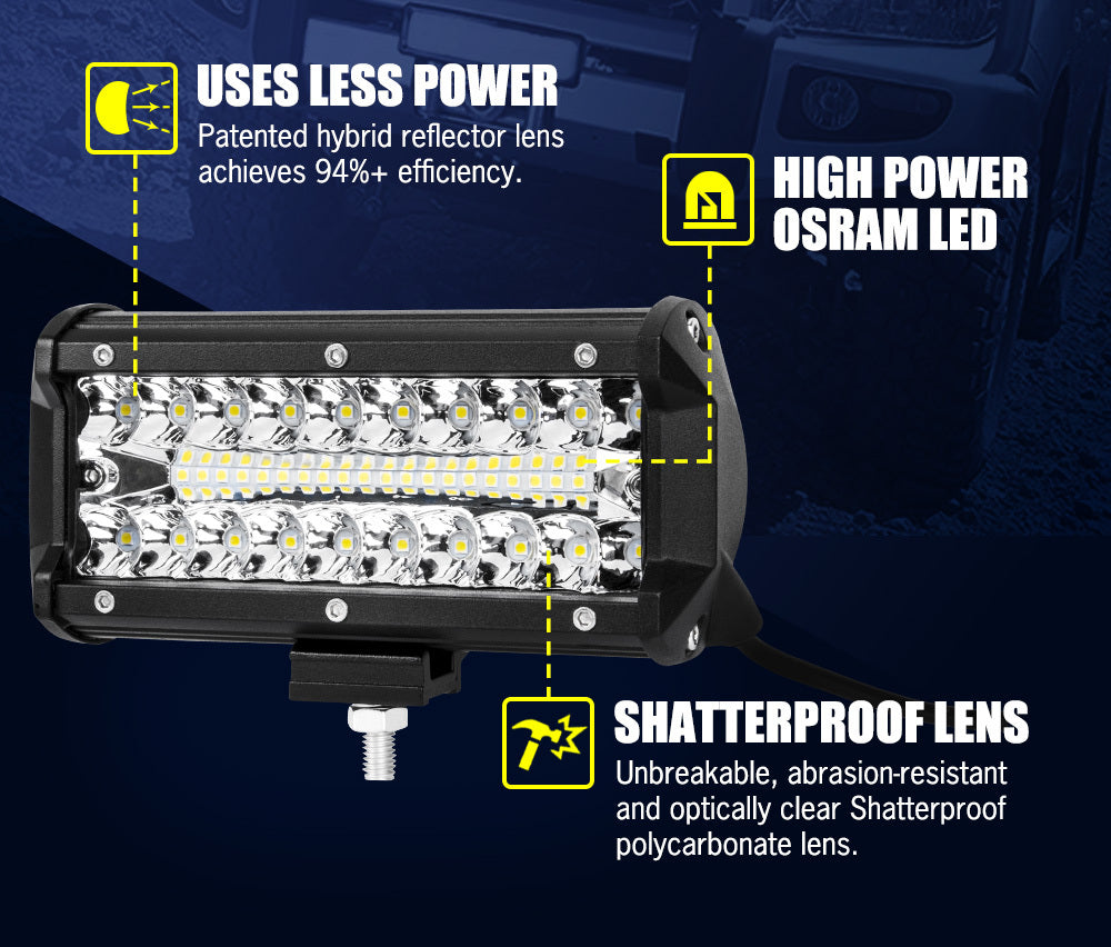 LIGHTFOX 2x 7inch LED Light Bar Spot Flood Combo Work Driving Lights OffRoad 4WD 6"