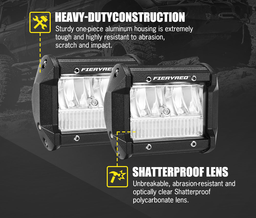 FIERYRED  Pair 4inch LED Work Light Spot Flood Reverse 4WD 12V 24V
