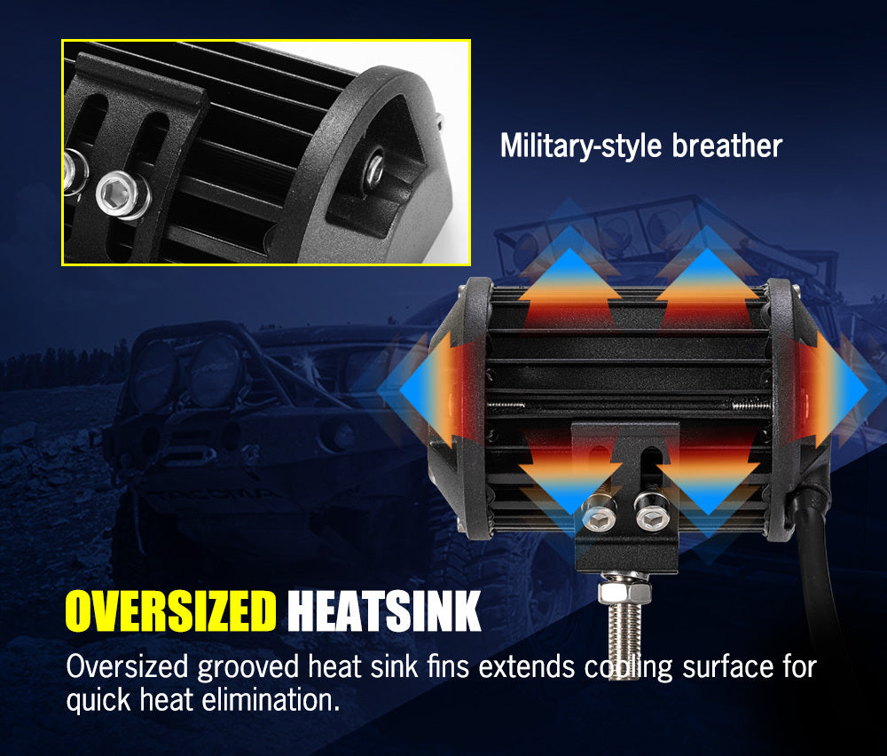 LIGHTFOX 2x 4inch LED Work Light Flood Beam Dual Row Work Fog Lamp Offroad 4x4WD