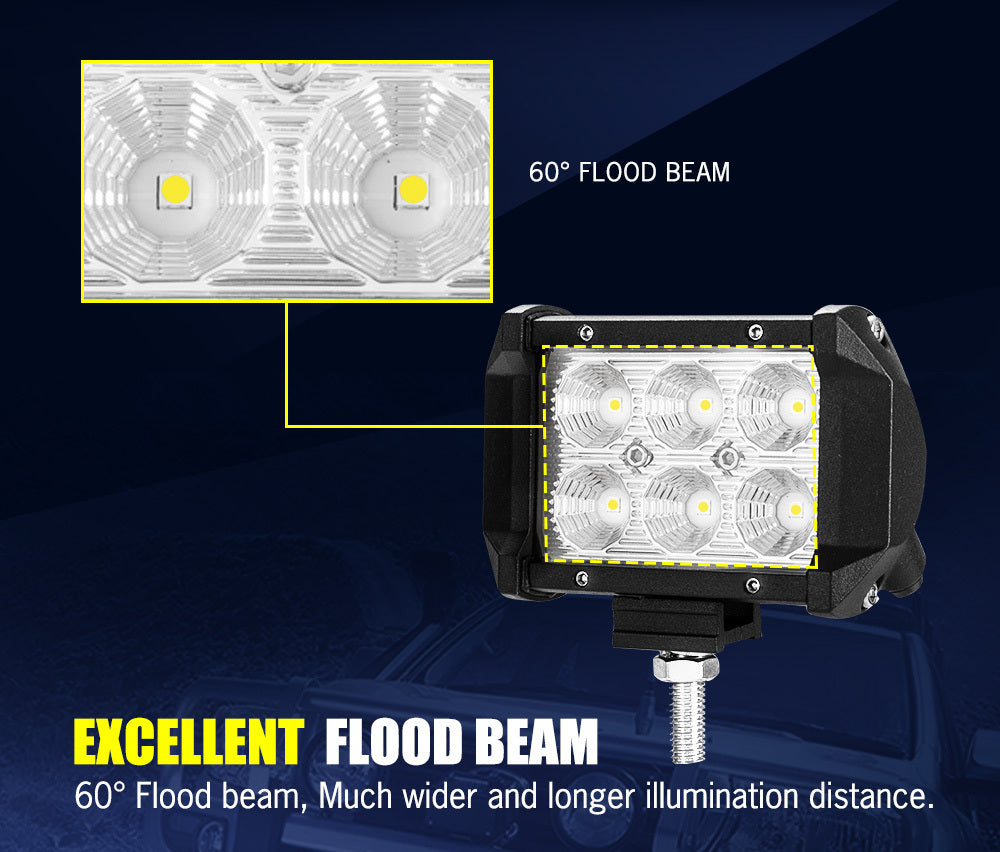 LIGHTFOX 2x 4inch LED Work Light Flood Beam Dual Row Work Fog Lamp Offroad 4x4WD