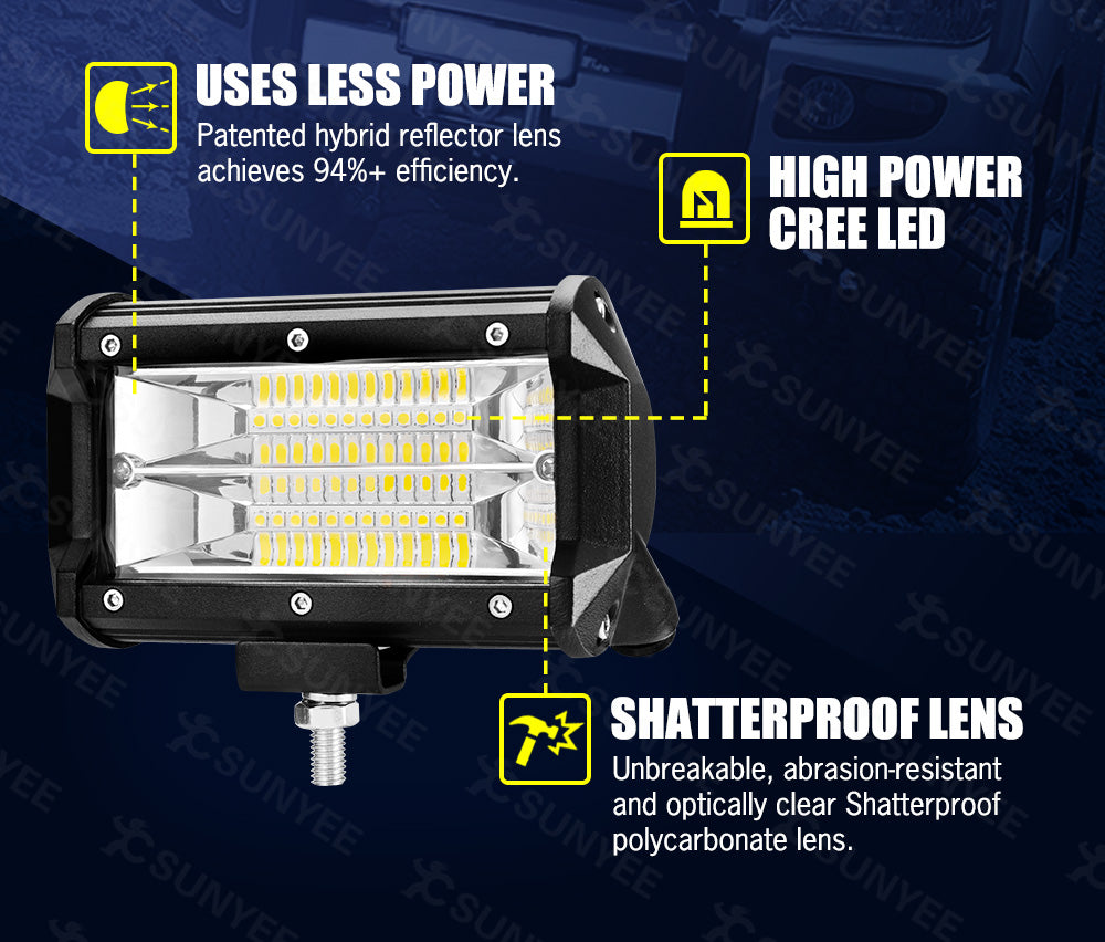 LIGHTFOX 4x 5inch LED Light Bar Pods Flood 6000k Driving ATV TRUCK SUV