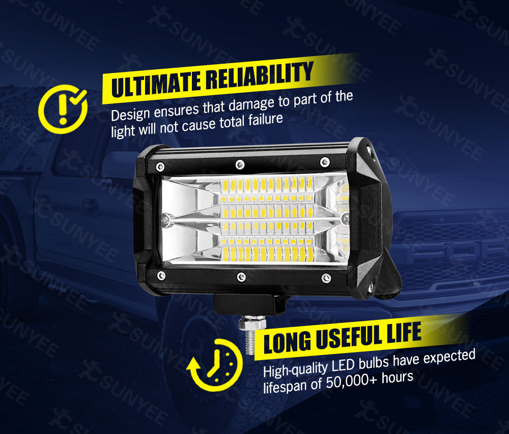 LIGHTFOX 4x 5inch LED Light Bar Pods Flood 6000k Driving ATV TRUCK SUV