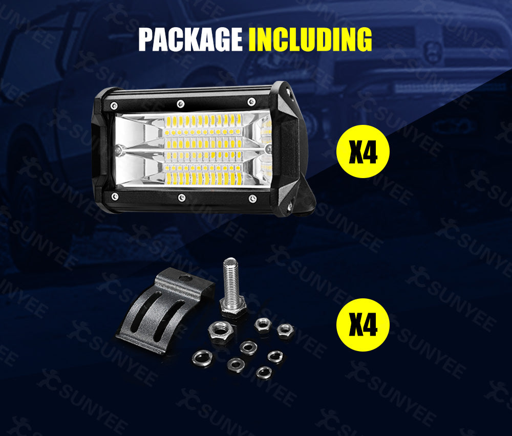 LIGHTFOX 4x 5inch LED Light Bar Pods Flood 6000k Driving ATV TRUCK SUV