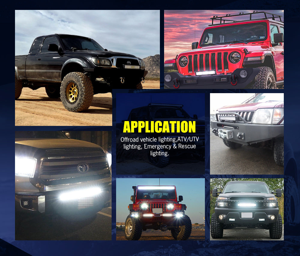 Lightfox LED Work Lights 4 Inch Flood Spot Round 7" 12" 23" 26" Bar Wiring Kit