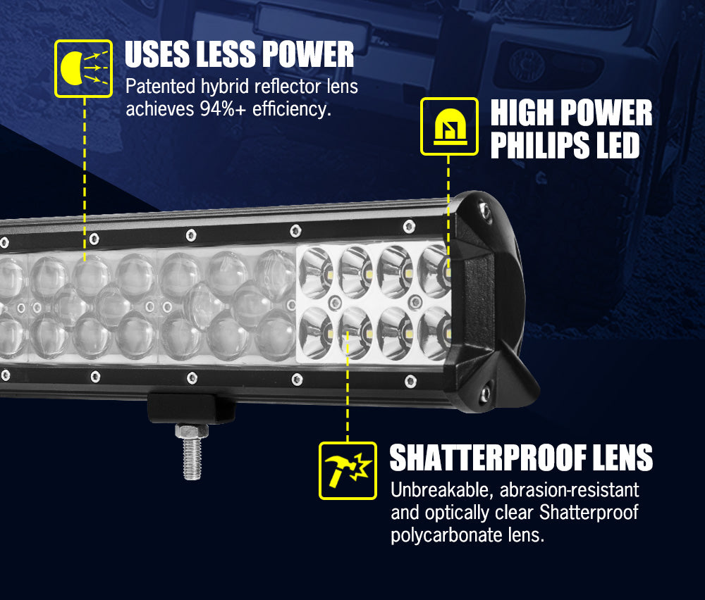 LIGHTFOX 23inch Philips LED Light Bar Spot Flood W/ Plate Frame Offroad Driving Work 4x4