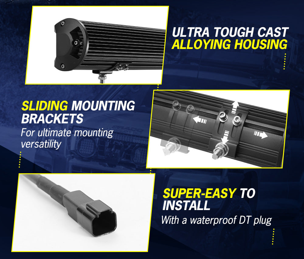 LIGHTFOX 23inch Philips LED Light Bar Spot Flood W/ Plate Frame Offroad Driving Work 4x4