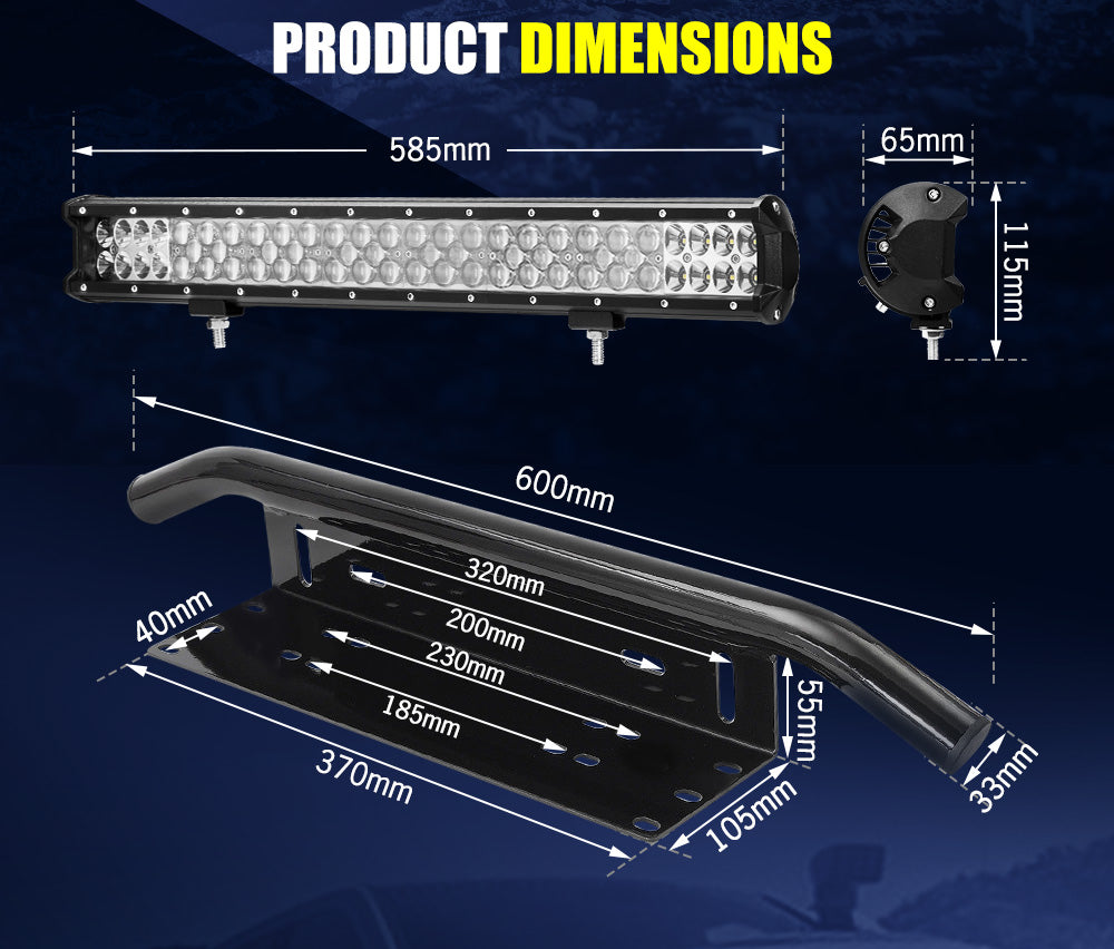 LIGHTFOX 23inch Philips LED Light Bar Spot Flood W/ Plate Frame Offroad Driving Work 4x4
