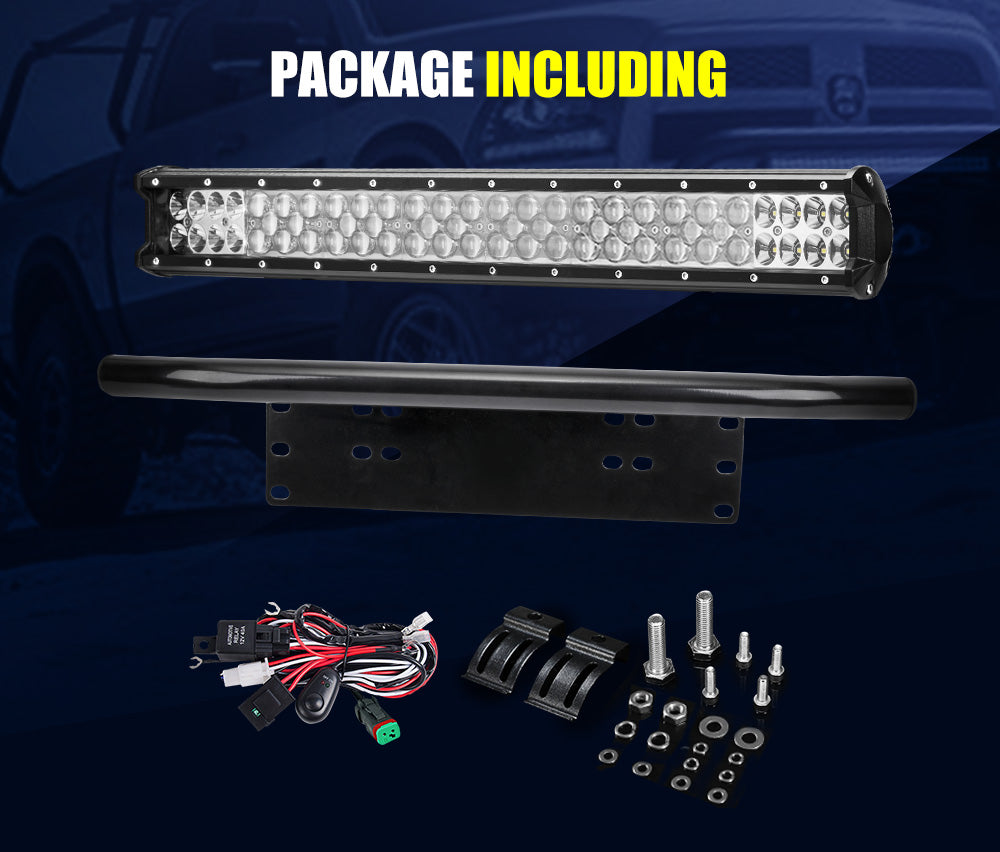 LIGHTFOX 23inch Philips LED Light Bar Spot Flood W/ Plate Frame Offroad Driving Work 4x4