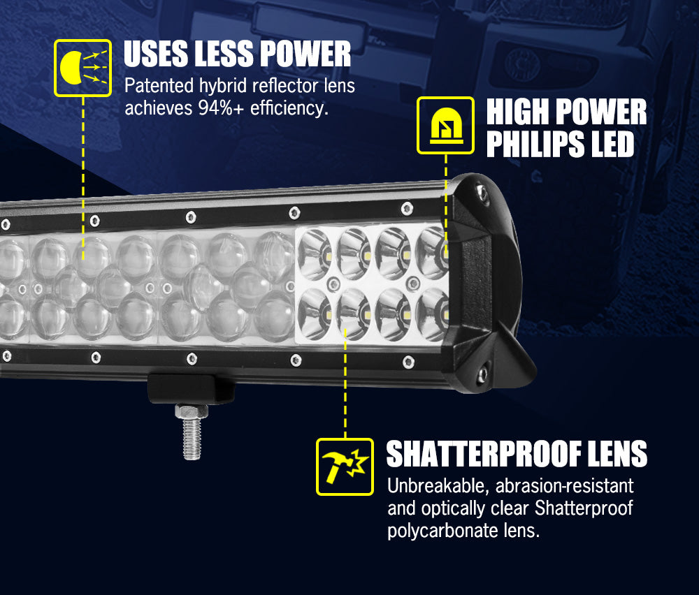 LIGHTFOX 26inch Philips LED Light Bar Spot Flood Driving Light w/ Bullbar Mounting Bracket