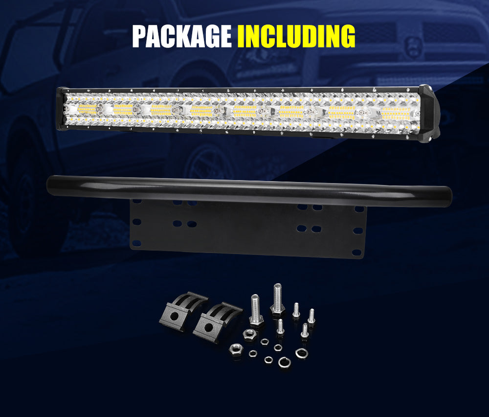 LIGHTFOX 23inch LED Light Bar Spot Flood Driving Lamp Bonus Plate Frame Offroad 4WD