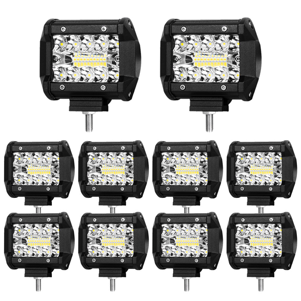 LIGHTFOX 10X 4inch LED Work Light Spot Flood Tri Row Offroad 4WD Truck Boat SUV Jeep Ford