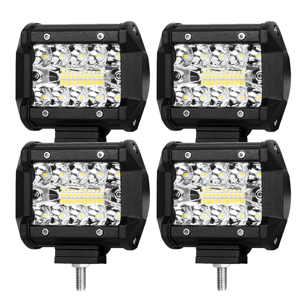 LIGHTFOX 4x 4inch LED Light Bar Spot Flood 3Row Work Fog Lamps Reverse Offroad 4WD