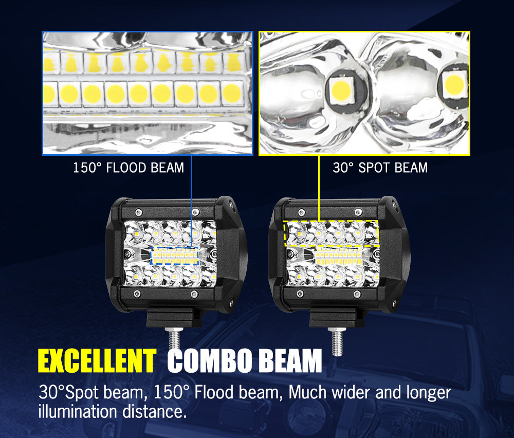 LIGHTFOX 8x 4inch LED Work Light Bar Spot Flood Work Fog Lamp Reverse Offroad 4WD