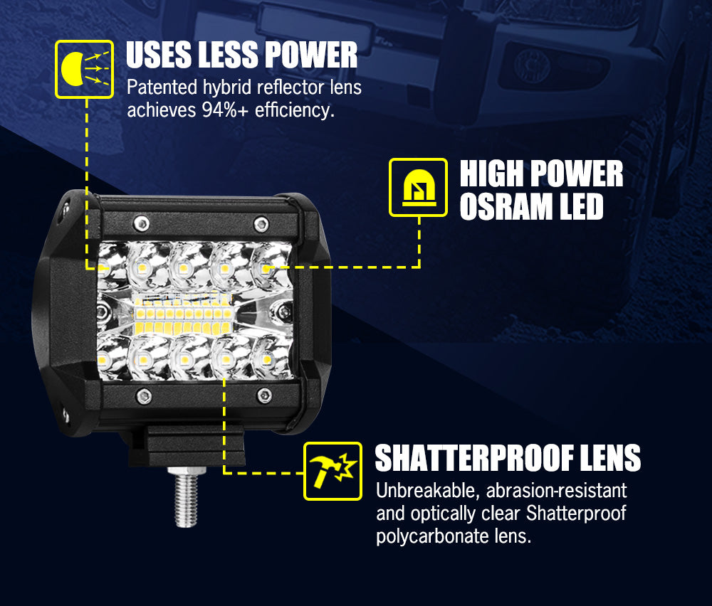 LIGHTFOX 8x 4inch LED Work Light Bar Spot Flood Work Fog Lamp Reverse Offroad 4WD