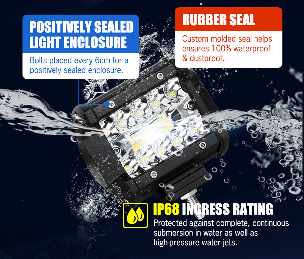 LIGHTFOX 10X 4inch LED Work Light Spot Flood Tri Row Offroad 4WD Truck Boat SUV Jeep Ford