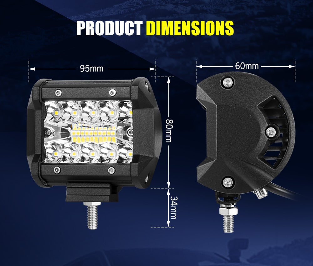 LIGHTFOX 10X 4inch LED Work Light Spot Flood Tri Row Offroad 4WD Truck Boat SUV Jeep Ford