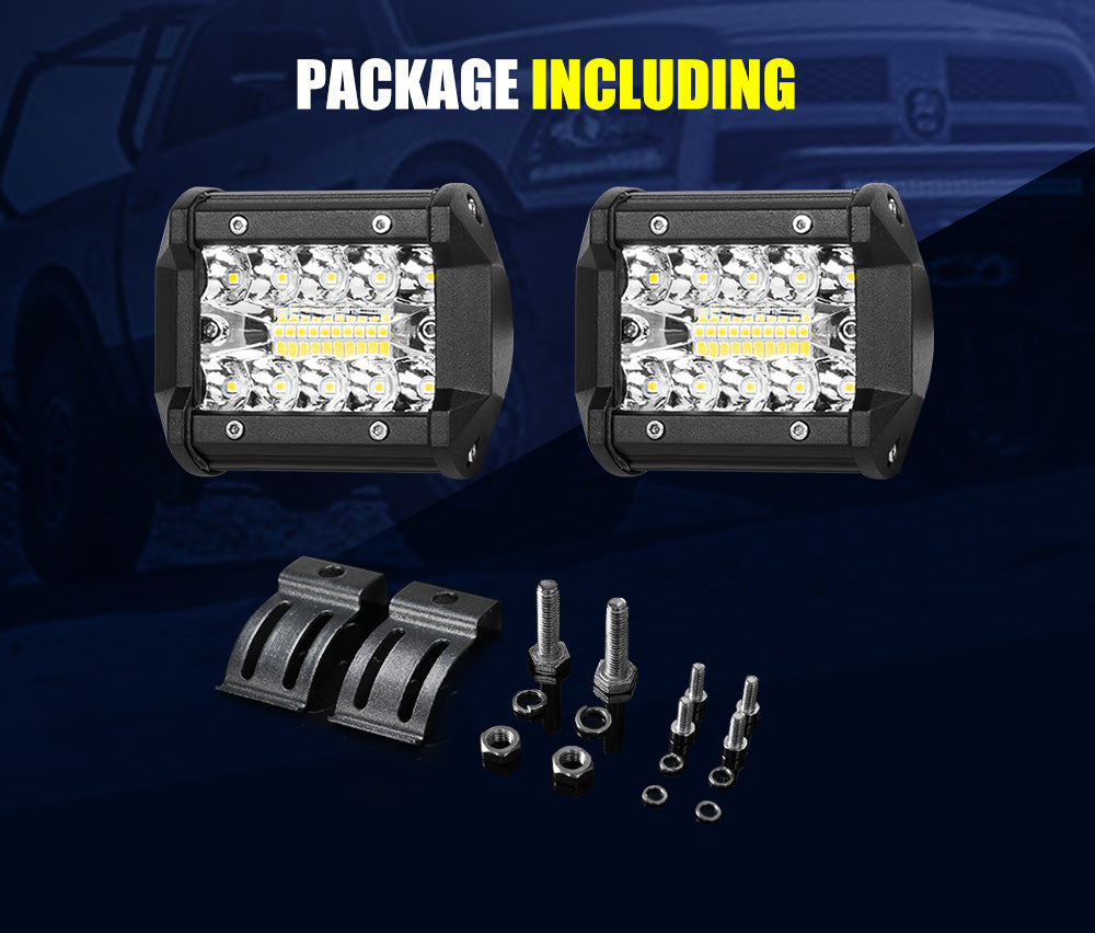LIGHTFOX 2x 4inch LED Light Bar SPOT FLOOD 3Row Work Fog Lamp Offroad 4x4