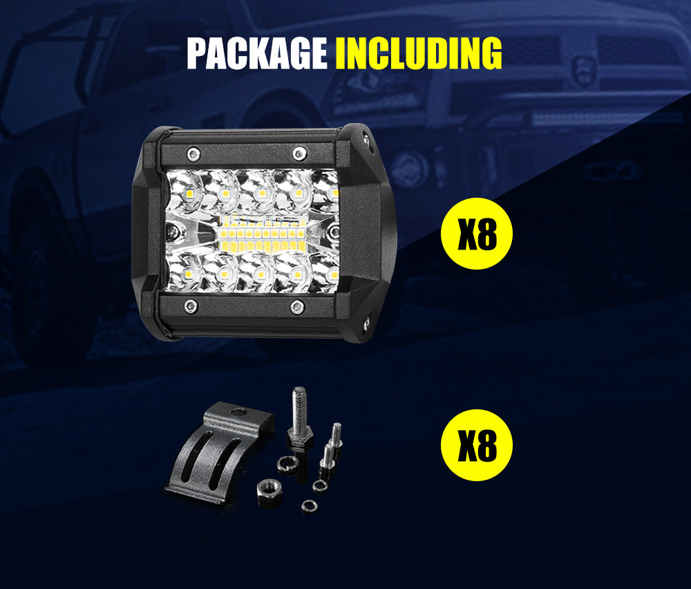 LIGHTFOX 8x 4inch LED Work Light Bar Spot Flood Work Fog Lamp Reverse Offroad 4WD