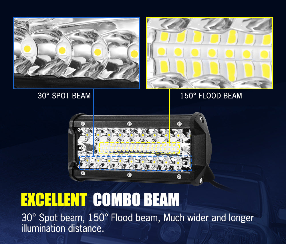 LIGHTFOX 2x 7inch LED Light Bar Spot Flood Combo Work Driving Lights OffRoad 4WD 6"