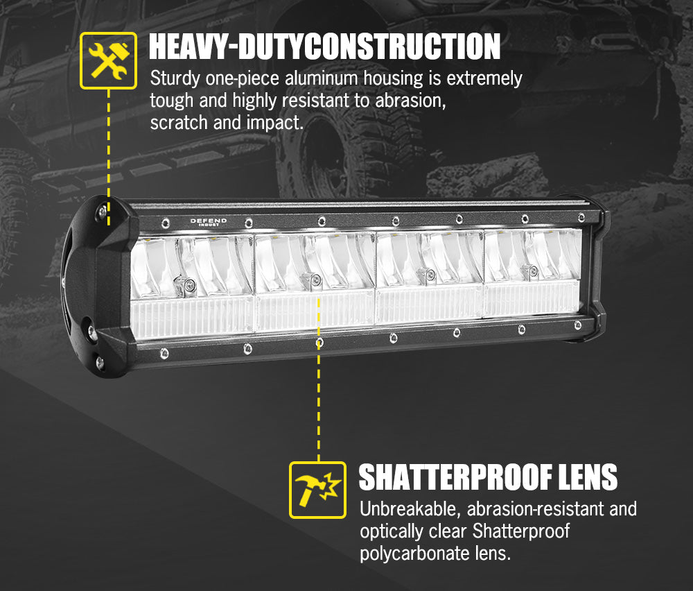 DEFEND INDUST 12inch LED Light Bar Combo Beam Dual Row W/ Number Plate