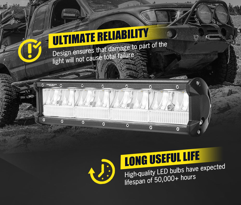DEFEND INDUST 12inch LED Light Bar Combo Beam Dual Row W/ Number Plate