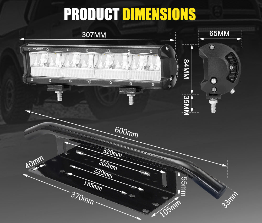 DEFEND INDUST 12inch LED Light Bar Combo Beam Dual Row W/ Number Plate