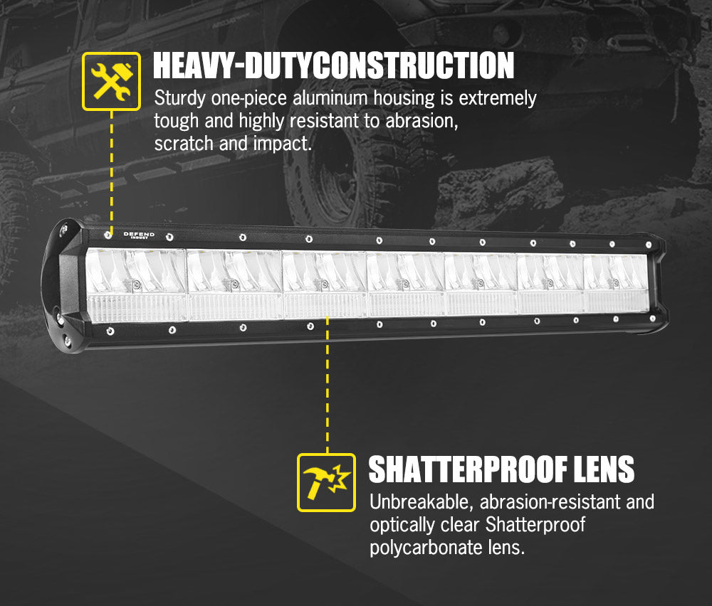 DEFEND INDUST 20inch LED Light Bar Combo Beam Driving Lamp with Plate Frame