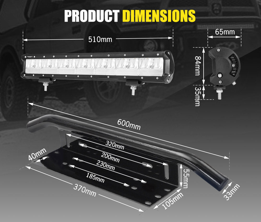 DEFEND INDUST 20inch LED Light Bar Combo Beam Driving Lamp with Plate Frame
