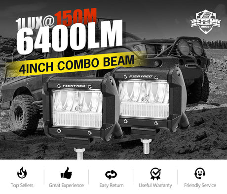 FIERYRED 8x 4inch LED Light Bar Spot Flood Beam Reverse 4WD 12V 24V