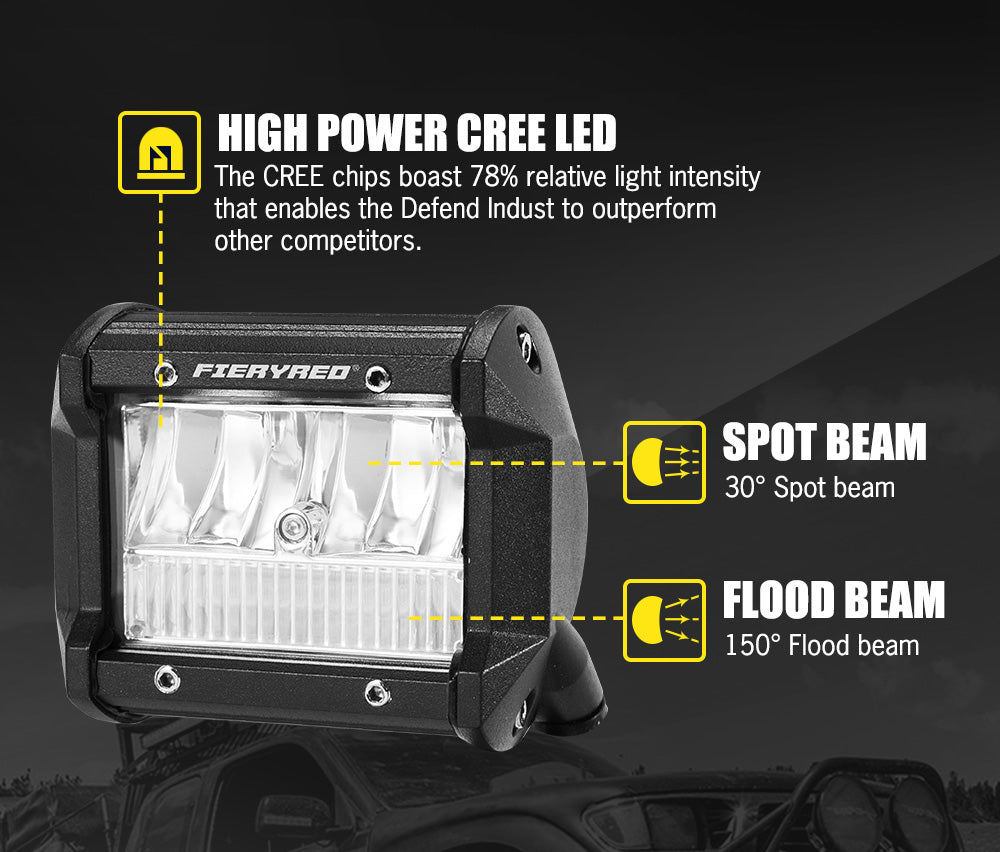 FIERYRED 4x 4inch LED Light Bar Spot Flood Reverse 4WD 12V 24V