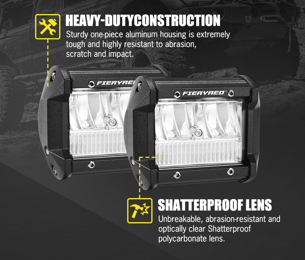 FIERYRED 4x 4inch LED Light Bar Spot Flood Reverse 4WD 12V 24V