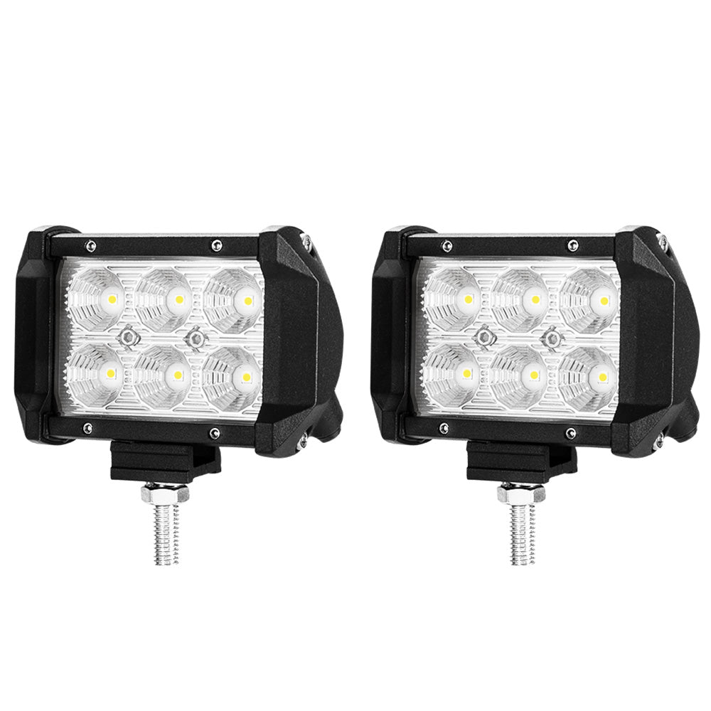 LIGHTFOX 2x 4inch LED Work Light Flood Beam Dual Row Work Fog Lamp Offroad 4x4WD