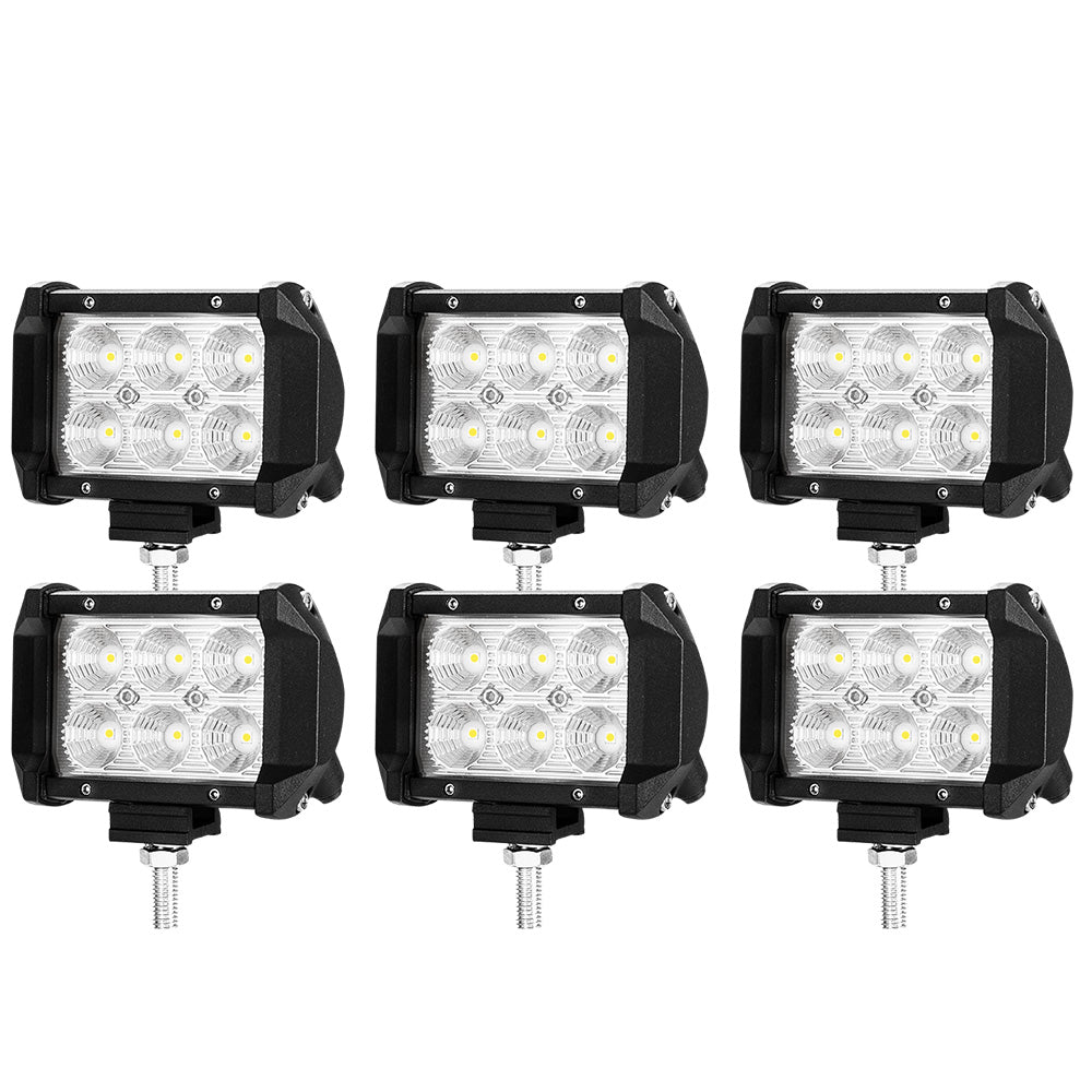 LIGHTFOX 6x 4inch Work Lights Spot Flood LED Light Bar Reverse 4WD 12V 24V