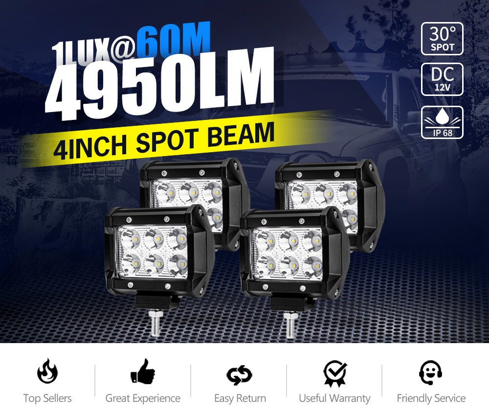 4 x 4inch LED Work Light Reverse Spot Beam Driving Light Offroad 4x4