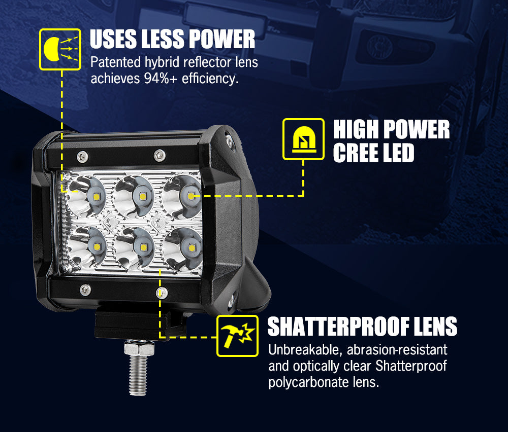 4 x 4inch LED Work Light Reverse Spot Beam Driving Light Offroad 4x4