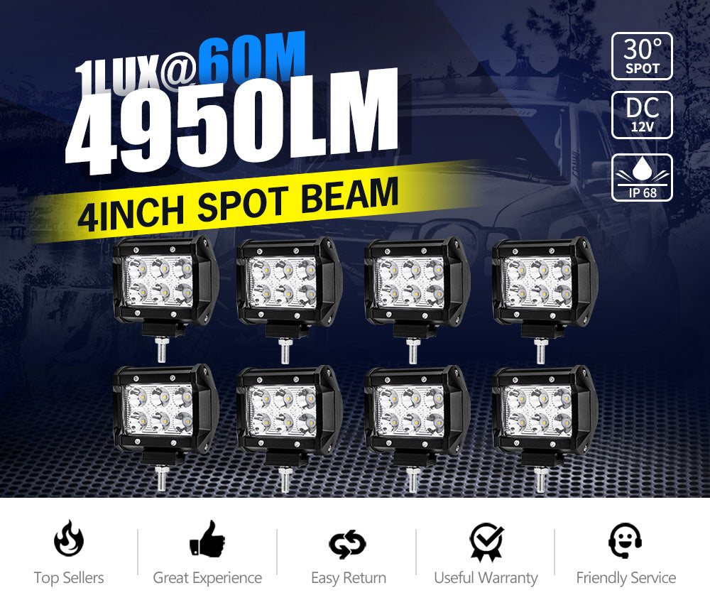 8 x 4inch LED Work Light Bar Reverse Spot Beam Driving Light Offroad 4x4